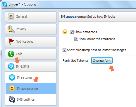 change fonts in skype