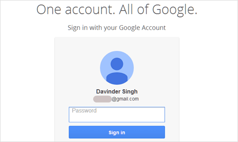 Previous login details displayed on Gmail sign in page