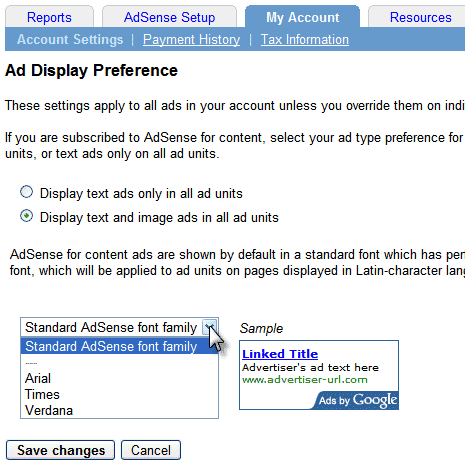 adsense change fonts
