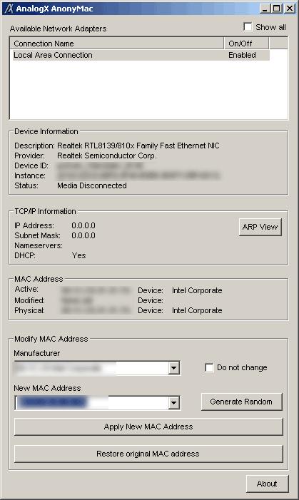 network mac address change