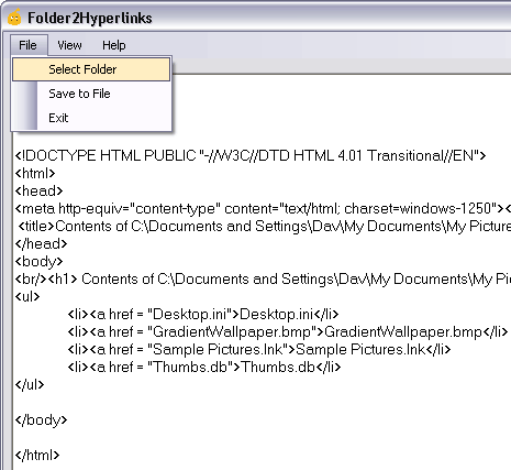 folder create hyperlinks webpage file contents program