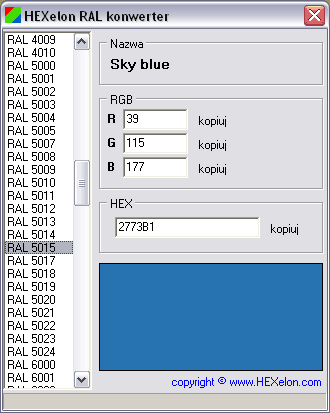 Color converter for RAL, RGB & HEX codes information