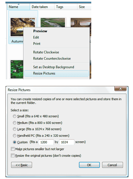 Resize Images With Right Click Xp Vista Resizer