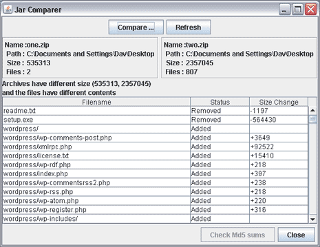 zip file comparison tool