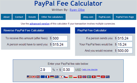 paypal calculator send to another country